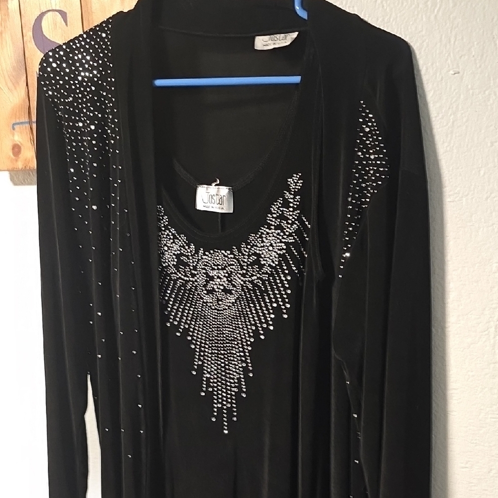 Black Velvet Top with Silver Rhinestone Design
